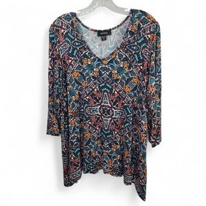 KAREN KANE V neck Abstract 3/4 Sleeve Sz 1X